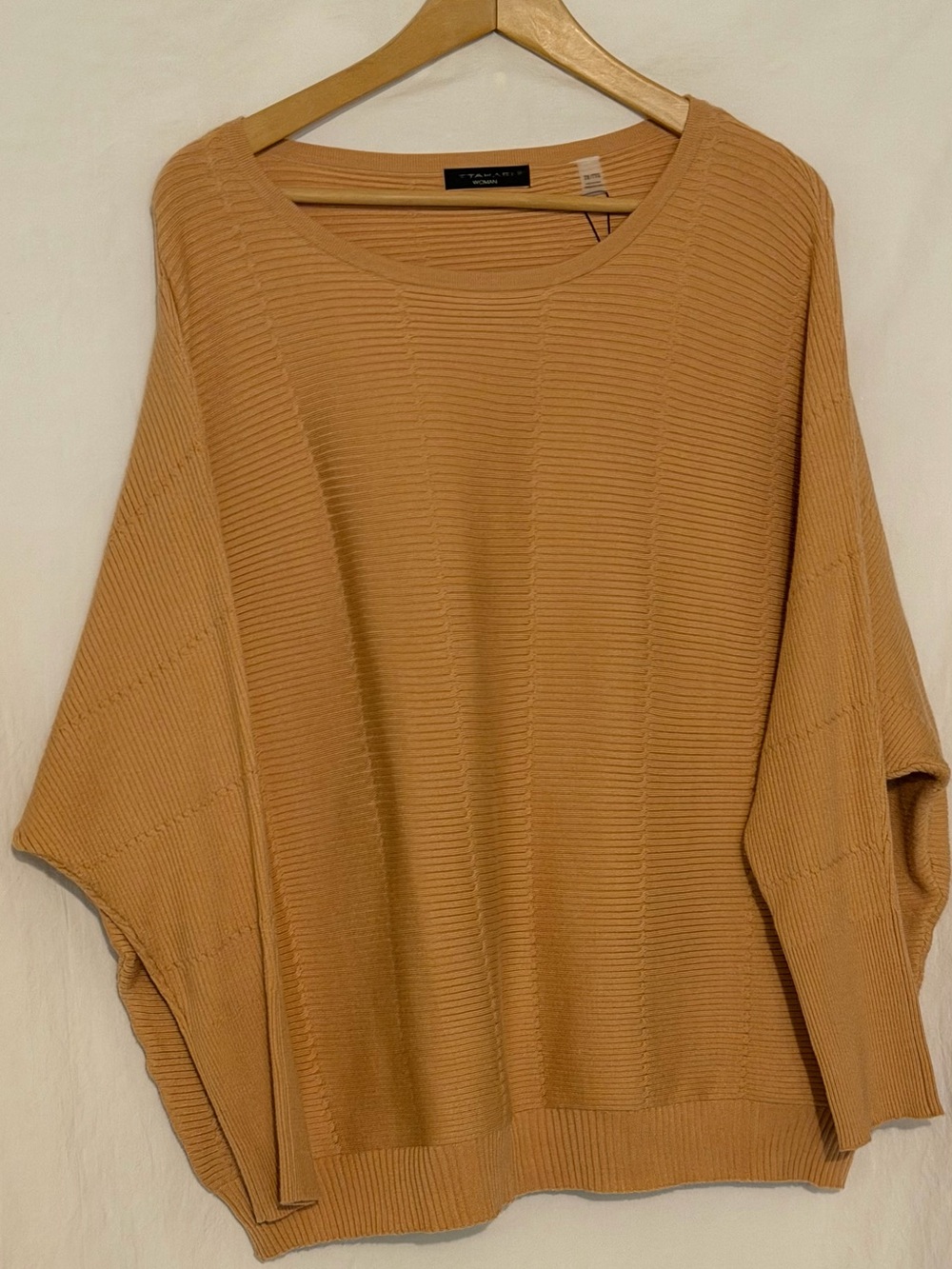 NWT Tahari Ribbed Dolman Sleeve Sweater Camel Beige Oversized Knit Pullover 2X